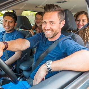 Happy passengers in a ride-sharing car